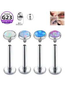 1pc G23 Titanium Australian Synthetic Opal Internally Threaded Lip Stud Earring/Brow Stud/Nose Stud/Cartilage Stud - Suitable for Men and Women, Daily Cartilage, Conch, Helix, Earlobe, Earlobe Roll, Piercing, Valentine's Day Jewelry