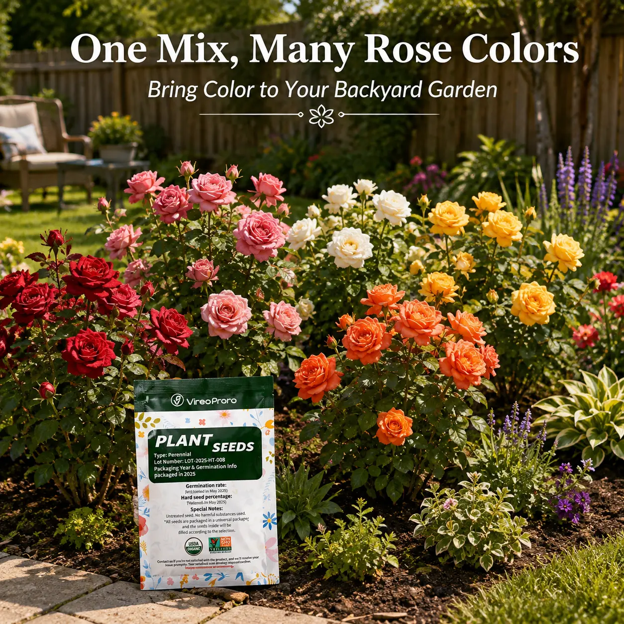 Mixed Color Rose Seeds for Planting Outdoor, Garden Beds, Patio Pots and Home Cut Flower Décor, Approx. 200 Seeds