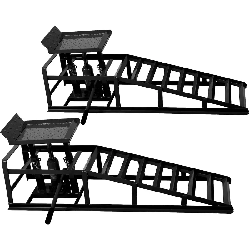 2-Piece Low Profile Hydraulic Car Truck Service Ramp Set - 10,000 lbs Capacity, Easy to Drive, Anti-Slip Slope, User-Friendly Maintenance, Easy Installation for Under-Vehicle Maintenance (Black)