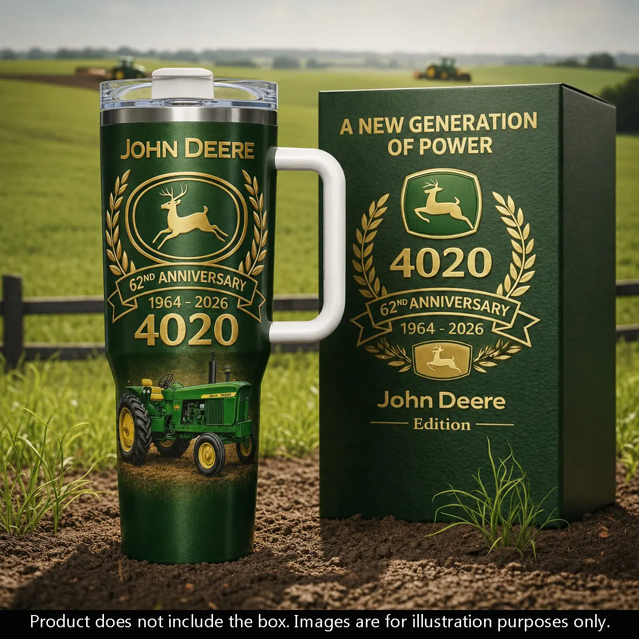 John Deere 4020 62Nd Anniversary 2026 Tumbler 40oz, Stainless Steel Insulated Travel Mug With Handle, Fan Gift