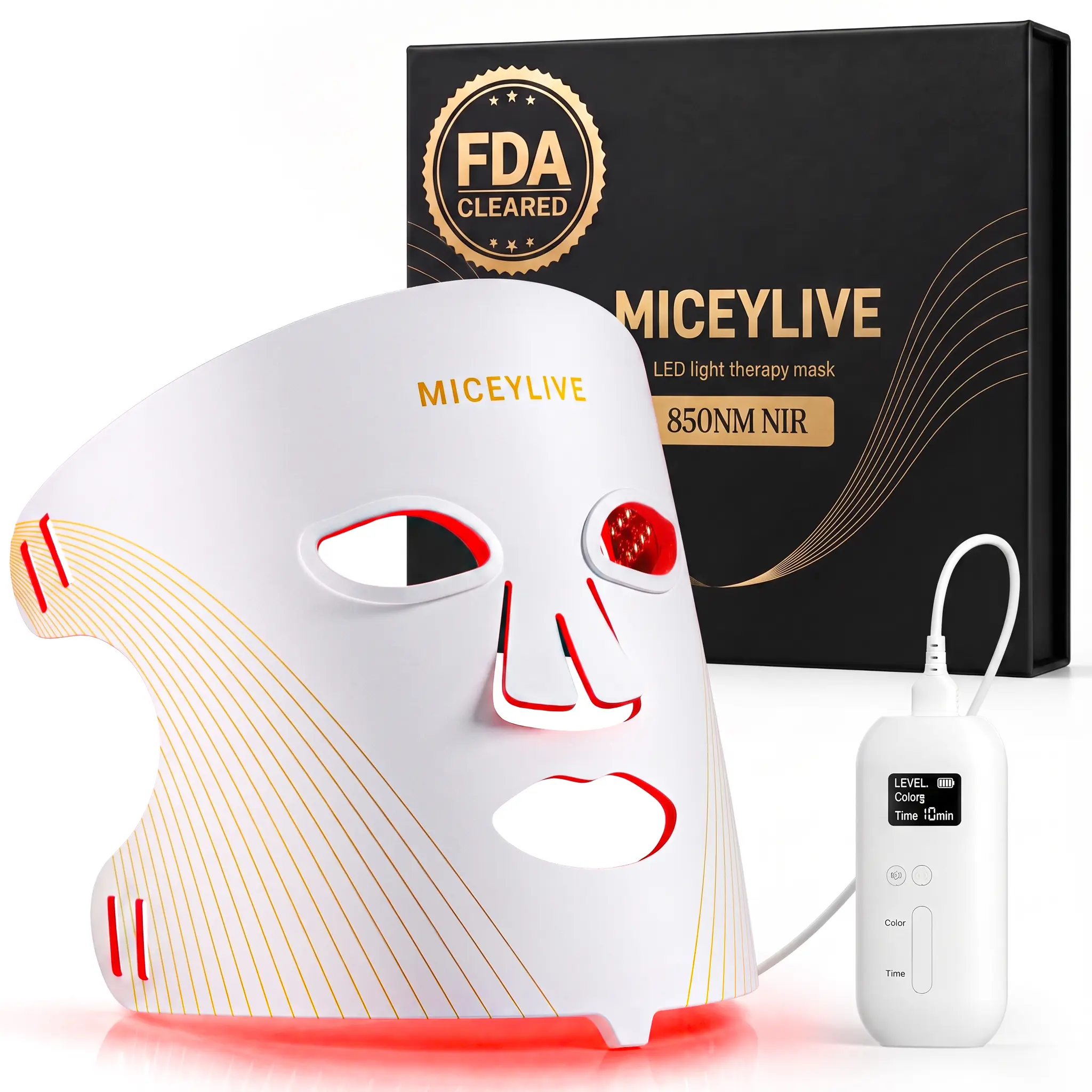 MICEYLIVE FDA-Cleared Silicone LED Facial Light Therapy Mask - 432 Chips, NIR+Red Light Therapy for Anti-Aging Fine Lines/Firmness, Blue for Acne, Manual Mode, Unscented Self Treat Women's Skincare Tool Gift