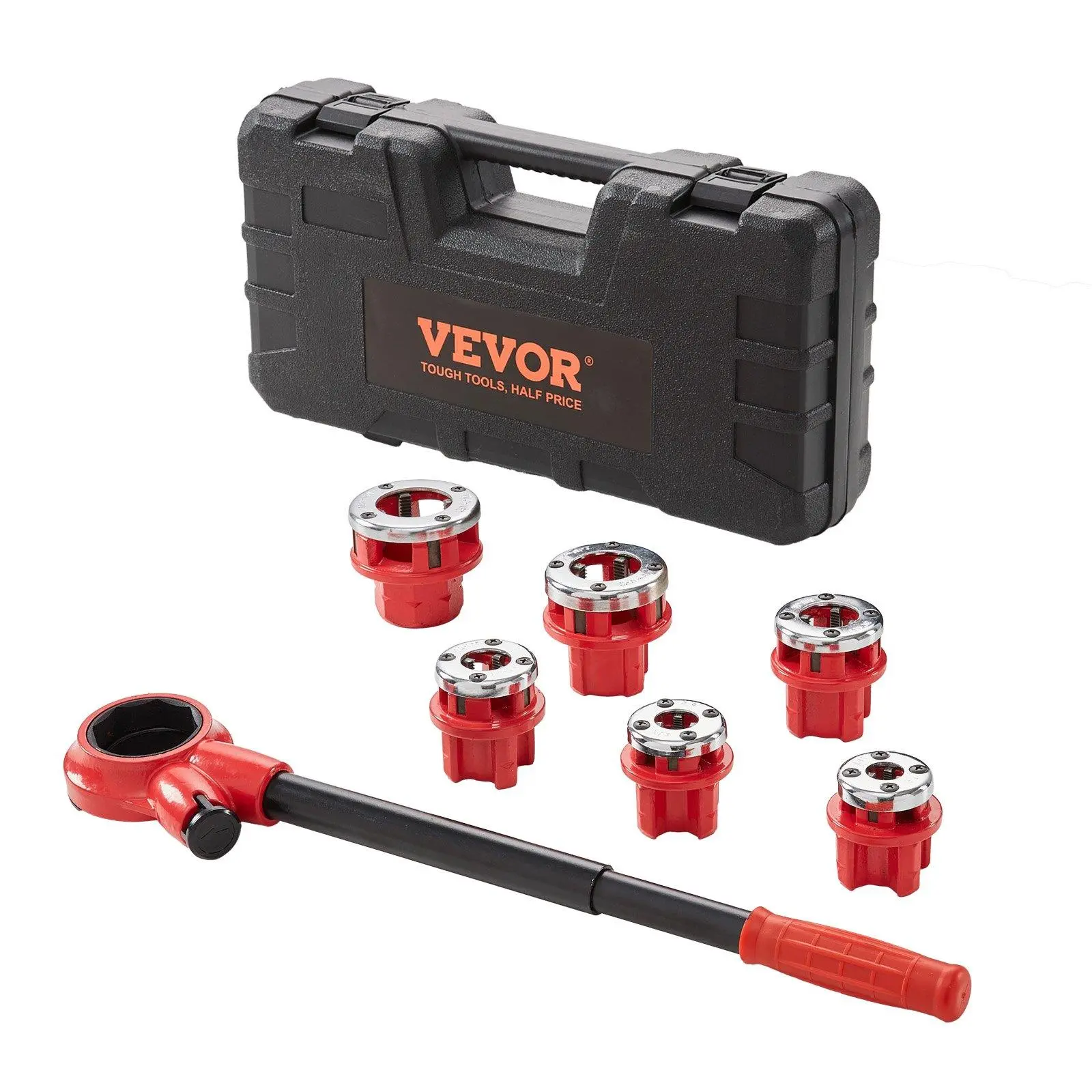 【Fallpicks】VEVOR Manual Ratchet Pipe Threader Kit, 1/4"-1-1/4" NPT Multi-Size Set with 6 Dies, Long Handles, Cast Iron Components, 13.2 lbs Portable Tool for Construction, Equipment Installation (Galvanized Aluminum/Copper/Iron Tubes, Storage Case)