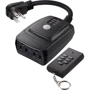 P-WCP01     Light Sensor Timer Waterproof, Plug in Timer Switch, 100 ft Range Remote Control with 2 Grounded Electrical Outlets for Outdoor String Lights, 15A 1/2HP UL Listed