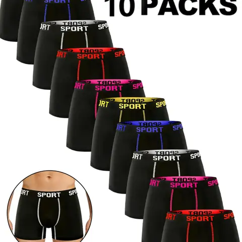 10 Pack Men’s Performance Boxer Briefs with Letter Tape Waistband, No Ride Up Breathable Stretch Underwear, Soft Supportive Boxers for Gym & Daily Wear