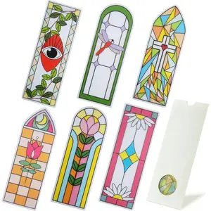 Two-Sided Frosted Stained Glass Bookmarks 6 count  Transparent Plastic Bookmark with Bookmark Holders for