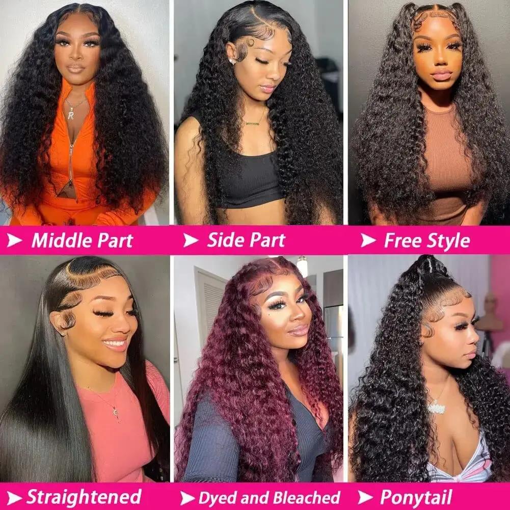 MYLOCKME Deep Wave Curly Human Hair Wig Glueless 5x5 6x4 HD Lace Closure Wigs Natural Color Pre-cut Ready To Wear 7x5 9x6 Lace Front Wig 180 Density For Women