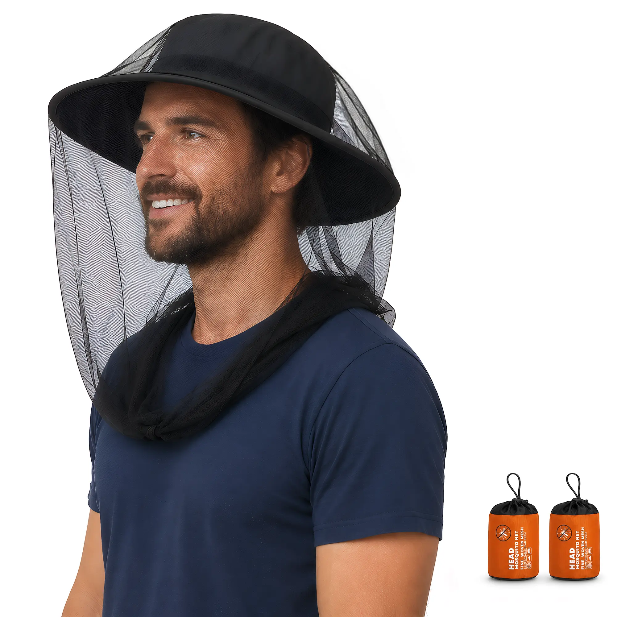 Mosquito Head Net for Insects, 2 Pack,, Fine Mesh Bug Net Fits Over Hats for Men & Women, Lightweight Insect Protection for Camping, Fishing, Hiking & Outdoor Use