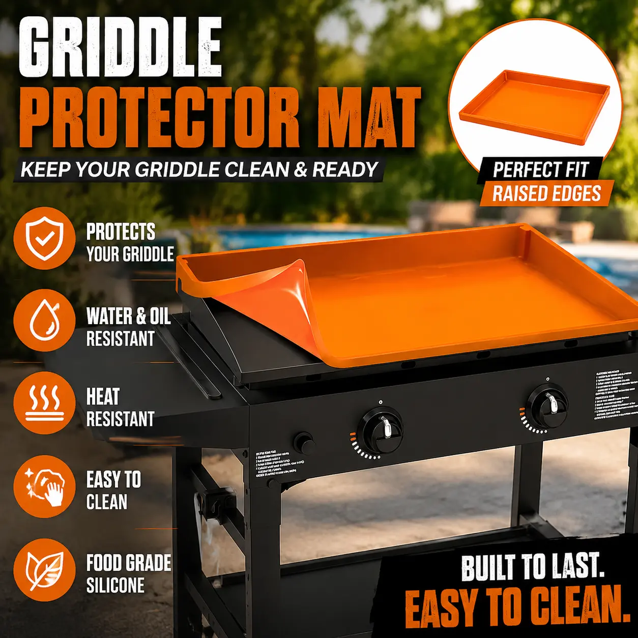 Griddle Cover Mat for Blackstone, Full-Edge Heavy Duty Food Grade Silicone Blackstone Griddle Mat 17/22/28/36 Inch, Gift for grill man