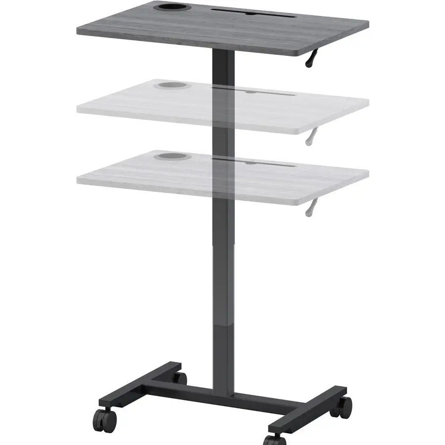 Lorell LLR84837 Height-Adjustable Mobile Computer Desk - Weathered Charcoal Laminate Top, Powder Coated Base, 43" h x 26.63" w x 19.13" d - Ideal for WFH Setup, Study Setup, Healthier Workday, Metal