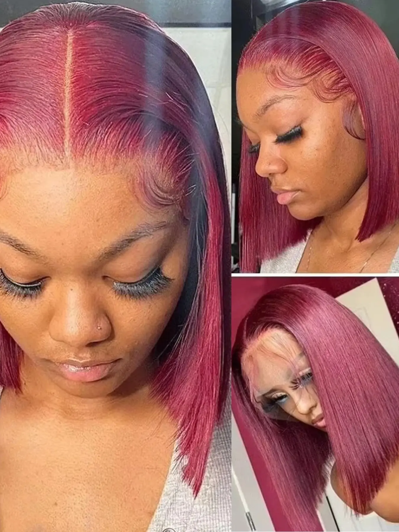 99J Burgundy Color Straight Bob Wig for Women 13x4 Transparent Lace Frontal Wig Valentine's Day Wig