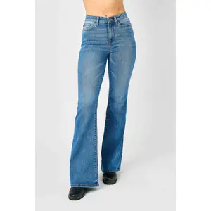 Judy Blue High Waist Classic Vintage Flare Jeans Tall 33.5" Inseam 82588, Cotton Denim, Very Stretchy  Womenswear Chic Fashion Flared Bottom, Soft