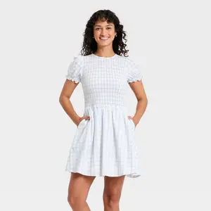 Women's Puff Short Sleeve Smocked Mini Sundress - Universal Thread