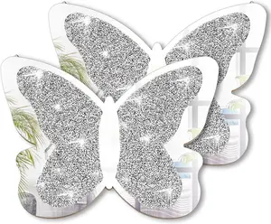 2 Pieces Butterfly Shaped Mirror Crystal Crushed Diamond Silver Mirror Silver Wall Decor for Living Room  (11.8 x 8.8 Inch)