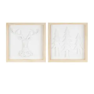 Melrose 94415DS 12 in. Resin & Wood Holiday Frame, White & Brown - Set of 2