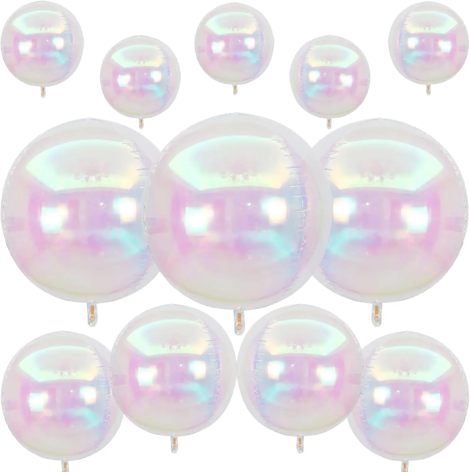 12Pcs Iridescent round Foil Balloons, 22" 15" 10" 4D Clear Ball Balloon, Holographic Balloons for Birthday Wedding Folding Rainbow under the Sea Mermaid Party Decoration Vibzox