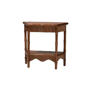 Alessa Mahogany Wood Console Table with Bamboo Motif, 2-Tier, 32 in.