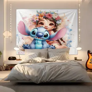 Stitch Cute Cartoon Pattern Bed Sheet, Comfortable Printed Pattern, Includes 1 Bed Sheet and 2 Pillowcases, Comfortable Bedding, Non slip Dust Cover Suitable for Bedroom and Guest Room, Suitable as a Children's Gift
