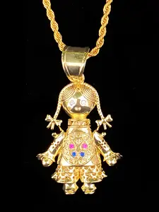 Iced Out Doll Necklace Pendant for Men Real Gold Plated 5A Cubic Zirconia Hip Hop Jewelry Whimsical Necklace