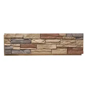 Faux Stacked Stone Wall Panel For Interior Decor, 45.6x12.8 Inch PU Artificial Stone Cladding, Lightweight Easy Install Wall Panel For Living Room, Kitchen Backsplash, Accent Wall, 1 Piece