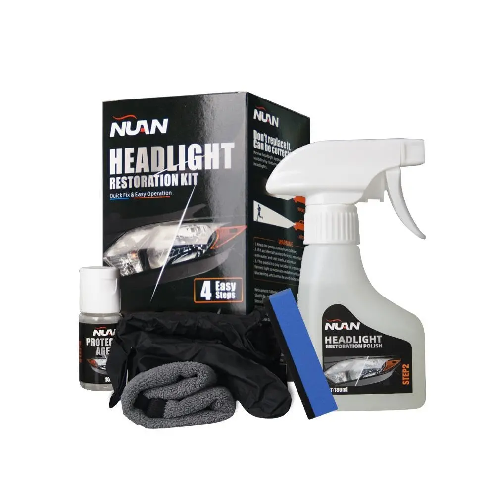 NUAN Automotive HeadlightRestoration Kit - RefurbishingFluid & Polishing Cleaner forOxidized, YellowedHeadlamps, EnhancedHydrophobic Coating forSuperior Gloss & Protectionon All Vehicles