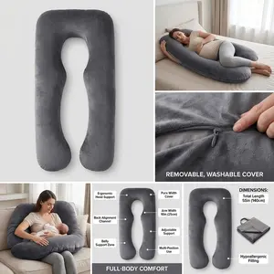 Ergonomic Pregnancy Pillow – U-Shaped Full Body Maternity Cushion with Removable Cover – Dark Grey Pillow for Sleeping Comfort and Back, Belly & Hip Support