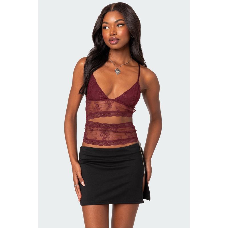 Spice Cut Out Sheer Lace Tank Top