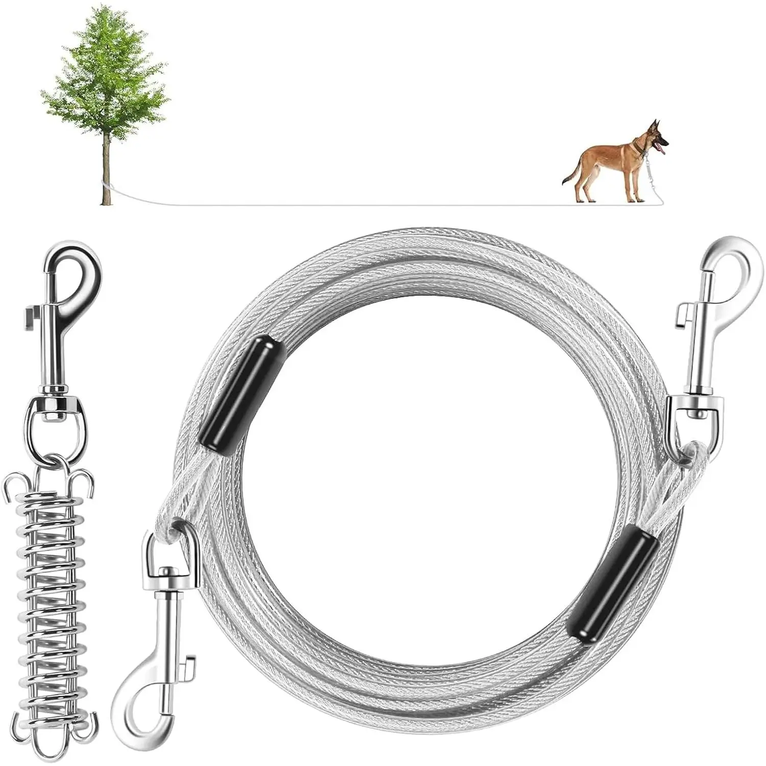 Tie Out  30 FT, Heavy Duty Lead for Yard, Leash with Removable Shock Spring for Large Dogs up to 250LBS,  Chain for Yard or Camping