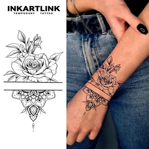INKARTLINK Tattoo Tech, 2 Sheets Semi-Permanent Temporary Tattoos ,Flower Design 5,Adult Art Design,Lasts 1-2 Weeks, Waterproof, Realistic Look, No Adhesive, No Reflection,For Man And Woman,Ideal for Swimming, Party