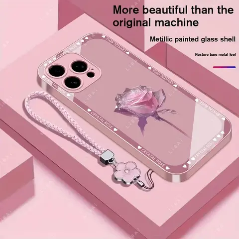 Suitable for [iPhone 16 Pro Max] Brand new premium phone case,  Free four-leaf clover lanyard，drop-proof and fingerprint-resistant，simple and elegant design，multiple colors available YM99