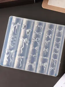 1pc Bow Nail Mold, DIY Nail Art Template, Cute Sweet Design for 3D Nail Decoration, Reusable Transparent Soft Mold, Multiple Bow Styles, Clear