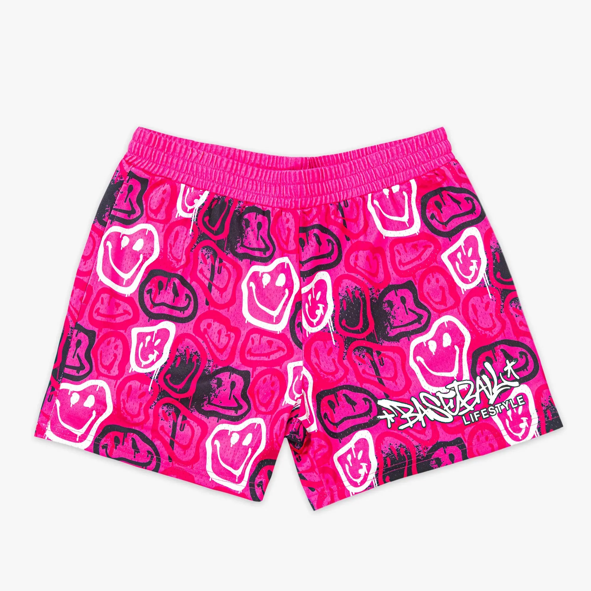 Smiley Slugger Baseball Lifestyle Youth Shorts (Unisex) – Smiley Graphic Edition | Premium Quality | Lightweight & Breathable Mesh Shorts | Easy Summer Fit for Streetwear & Outdoor Days | Perfect Gift for Him