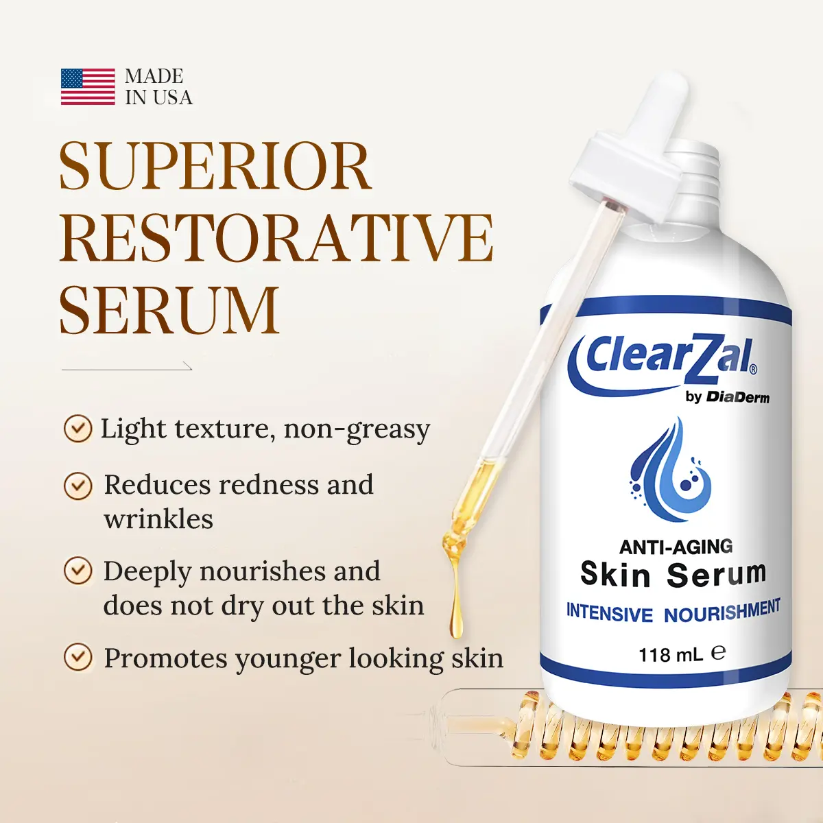 CLEARZAL Anti-Aging All Natural Skin Serum Moisture Embracing Formula with Essential Oils, 4 ounces help relieve irritation, dryness and flakiness.Non-Greasy，helps reinforce skin’s natural defenses, soothe redness, and restore elasticity and suppleness