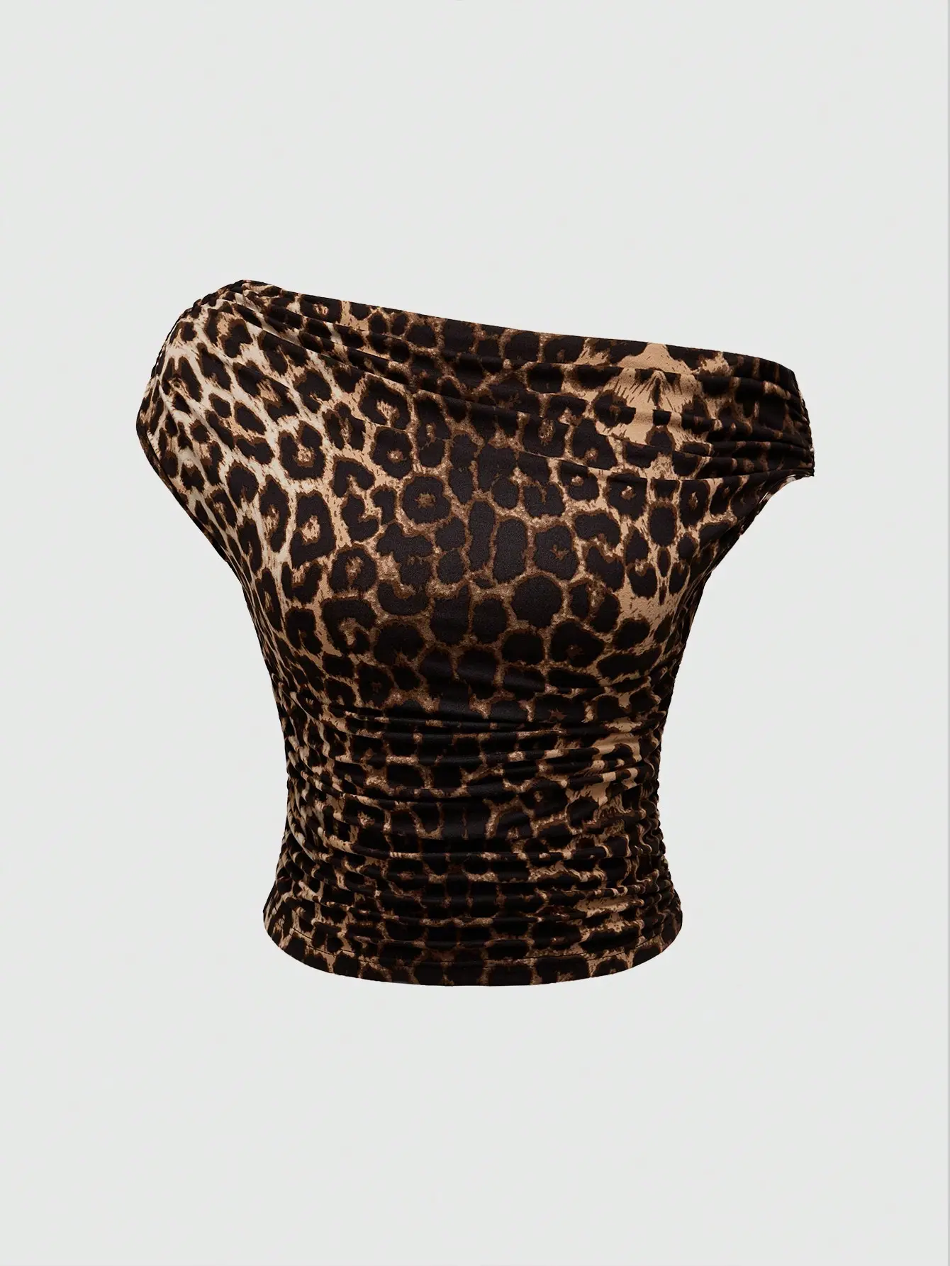 Women's Y2K Gyaru Leopard Print Ruched Asymmetrical T-Shirt Grunge Punk Slim Fit Going Out Top