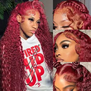 Burgundy Wig Human Hair 99j Burgundy 13x6 Deep Wave Lace Front Wigs Human Hair Pre Plucked HD Transparent Lace Frontal Wigs for Black Women Red Colored Wig