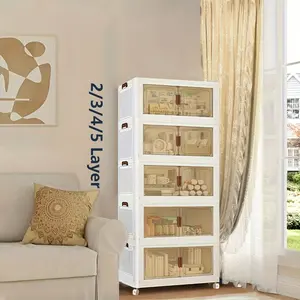 45cm 2/3/4/5 Layers Floor foldable lockers - spacious, stackable, versatile plastic lockers with doors and wheels - easy to assemble, space saving, perfect for organizing families in bedrooms, living rooms and kitchens, winter storage.