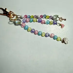 Pastel Beaded Keychain Keys to the Struggle Bus Charm Gold Hardware Bag Accessory with Colorful Beads and Key Charms
