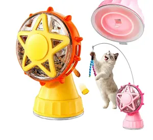【SummerVibes】Interactive Cat Treat Toy with Suction Cup, 2-in-1 Cat Puzzle Feeder & Teaser Wand, Adjustable Food Dispensing Toy for Indoor Cats, Fun IQ Training Toy for Multi-Cat Homes