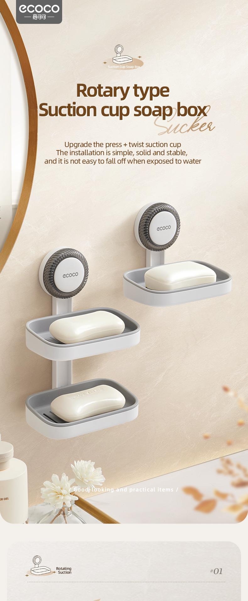 RENEMOS Powerful Suction Soap Holder - Ultra Strong Vacuum Suction Cup Soap Dish - Anti-Rust Soap Case with Dual Hook Design - Reusable & No Tools Needed - High Weight Capacity for Bar Soap, Sponge & Scrubber