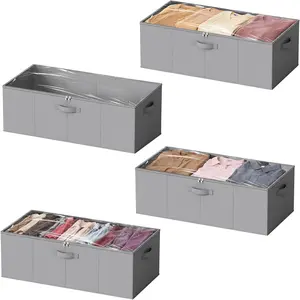 4 Pack 10" High Plastic Under Bed Storage Boxes, Large Underbed Organizer Bins for Bedroom, Closet Organization of Clothes, Bed Sheets, Blankets (Gray)