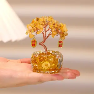 Feng Shui Citrine Fortune Tree Natural Crystal Wealth Ornament for Home Office Desk Decor