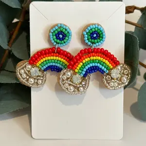 Rainbow Beaded Rhinestone Dangle Earrings