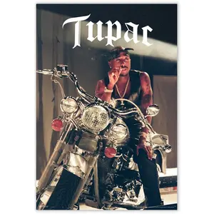 Tupac Posters 2Pac Poster Motorcycle Photo Photo 90s Hip Hop Rapper Posters For Room Aesthetic Mid 90s 2Pac Memorabilia Rap Posters Music Merchandise Merch Cool Wall Art Print Poster 16x24