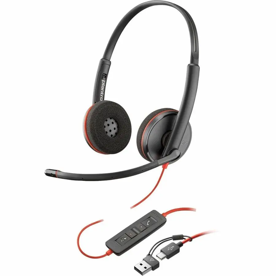 Poly Blackwire 3220 Stereo USB-C Black Headset + USB-C/A Adapter Bulk 8X2J9A6