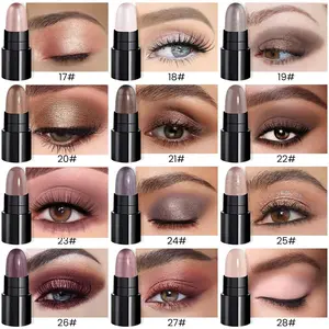 12Pcs Capsule Cream Eye Shadow Brightener Sticks Set for Eyes, Champagne Pearl Taupe Bronze Cocoa Stone Putty Smoky Amethyst Shimmer Matte Pencil Eye shadow Applicator Stick Palette Makeup 02