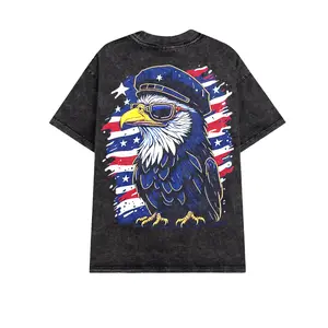 MELISSA ANN Patriotic Eagle Mineral Wash Tee Oversized 230gsm Premium Cotton T-Shirt with Eagle Graphic for National Pride