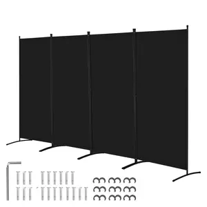 Room Divider 4-Panel Folding Privacy Screen And Portable Partition For Room Separation, Freestanding Privacy Barrier For Office, Bedroom, Living Room, Black; Space-Saving, Lightweight, Easy Assembly, Versatile Home Office Decor