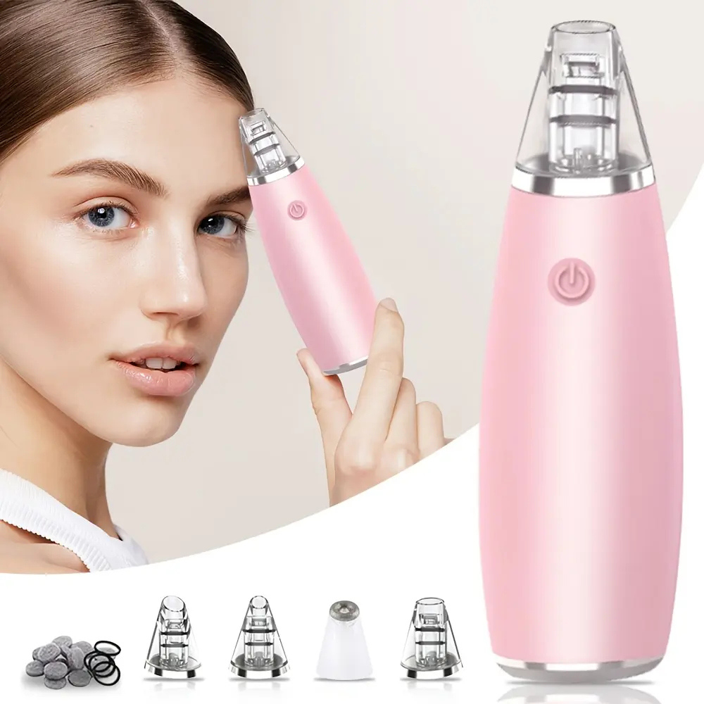 Blackhead Remover Pore Vacuum Cleaner, 2-in-1 Microdermabrasion Machine and Blackhead Remover, USB Rechargeable Acne Comedone Extractor Tool Machine 4 Interchangeable Heads, 5 Suction Levels for Facial Skin