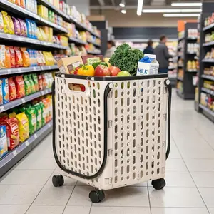 Large Capacity Folding Shopping Cart with Wheels | Heavy Duty Collapsible Utility Cart & Portable Rolling Wagon for Groceries, Camping, Laundry & Beach