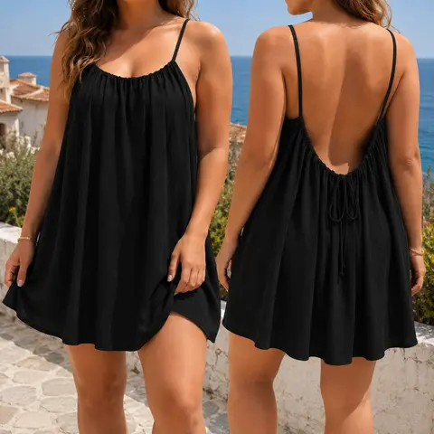 Women's Slim Smooth-Fabric Backless Spaghetti Strap Maxi Dress - Solid Color Sleeveless Loose Cami Dress for Summer Beach Vacation, Everyday Style Sports & Outdoor Wear