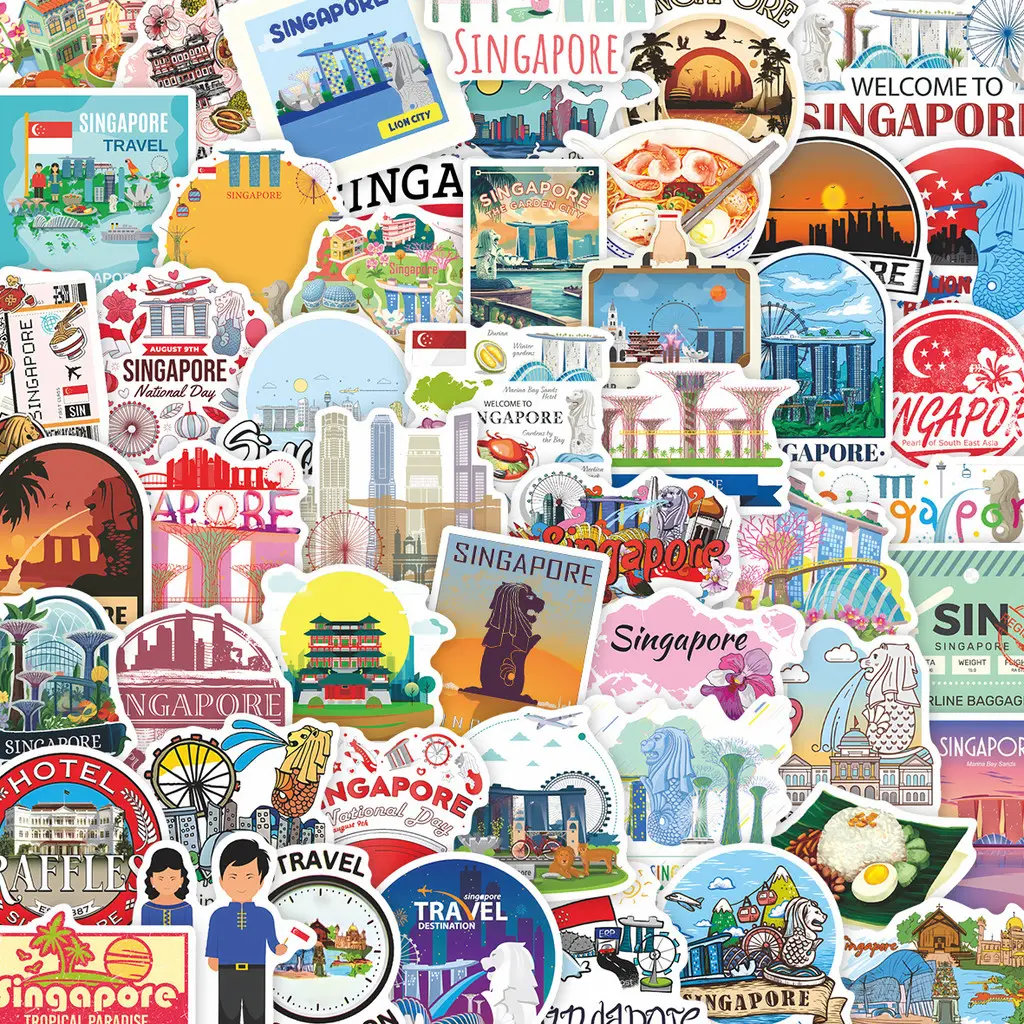 50Pcs Singapore Landmark Cartoon Waterproof Stickers for Luggage Stationery DIY